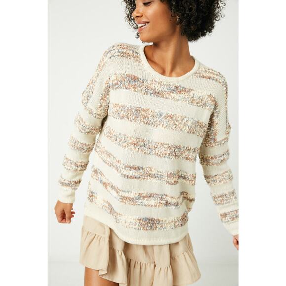 HAYDEN Poppy Popcorn Striped Crew Neck Sweater Misses Small - Picture 1 of 6
